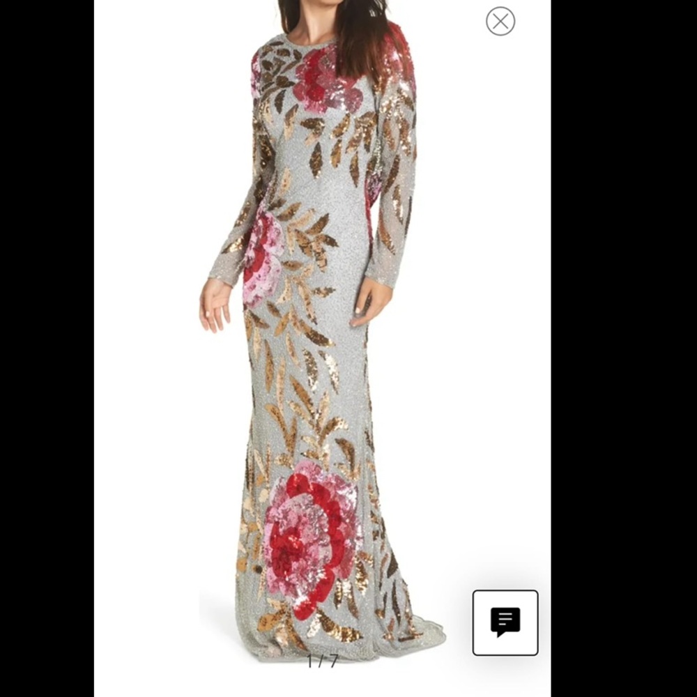 Mac Dugal Wedding/Bridesmaid Sheath Sequin Floral Backless Gown